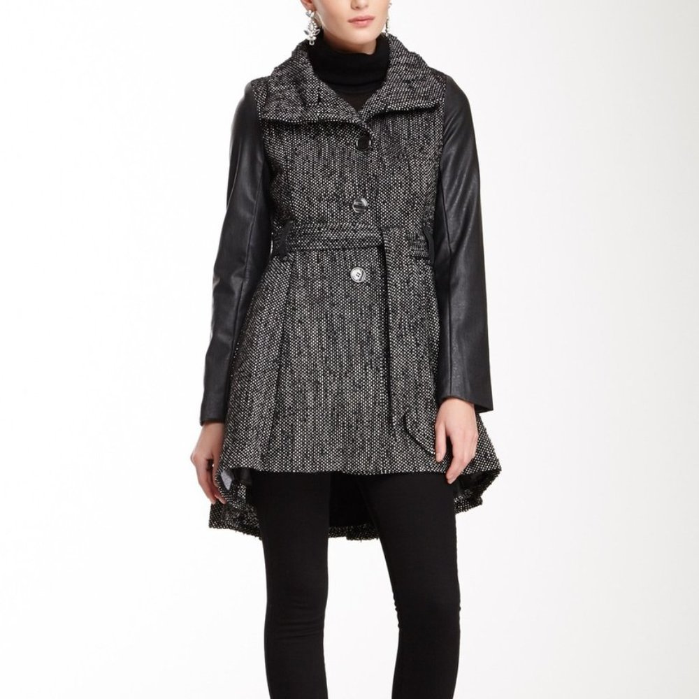 Steve Madden Mix Media Faux Leather Trench Coat